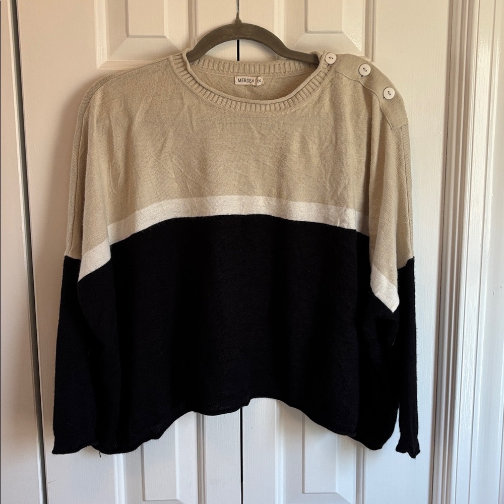Colorblock Mersea Sweater with Button Detail